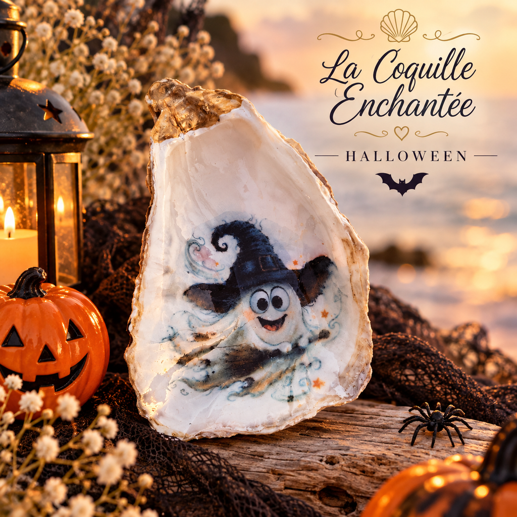 Coquille d’huître décorée sur le thème d’Halloween