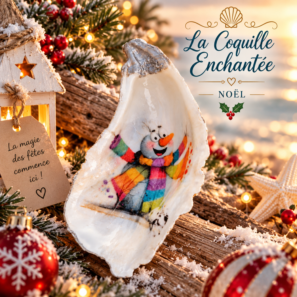 Coquille d’huître décorée sur le thème de Noël