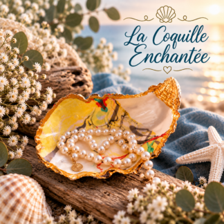 Coquille décorative porte-bijoux artisanale avec perles